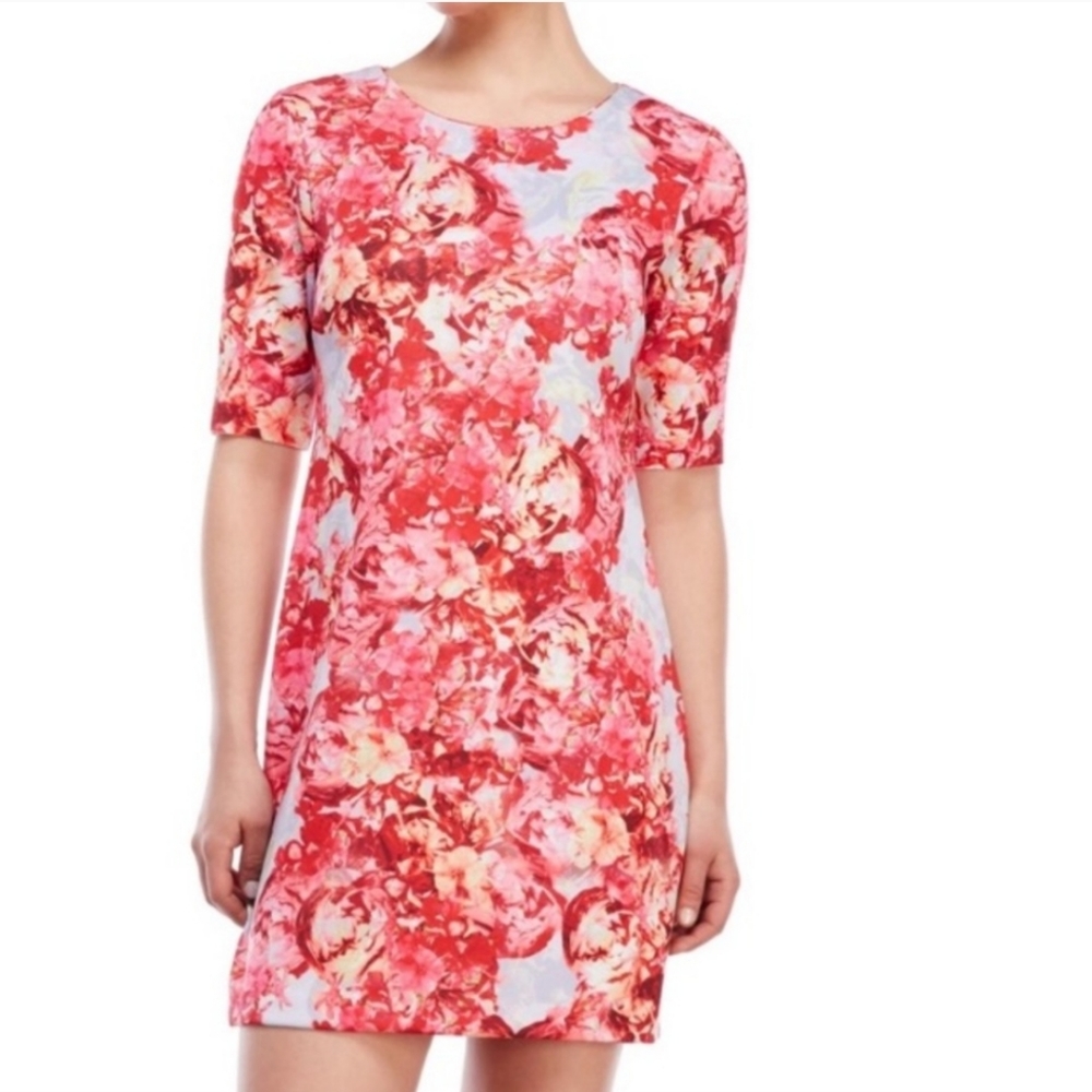 CECE Red & Blue Floral Scuba Shift Dress